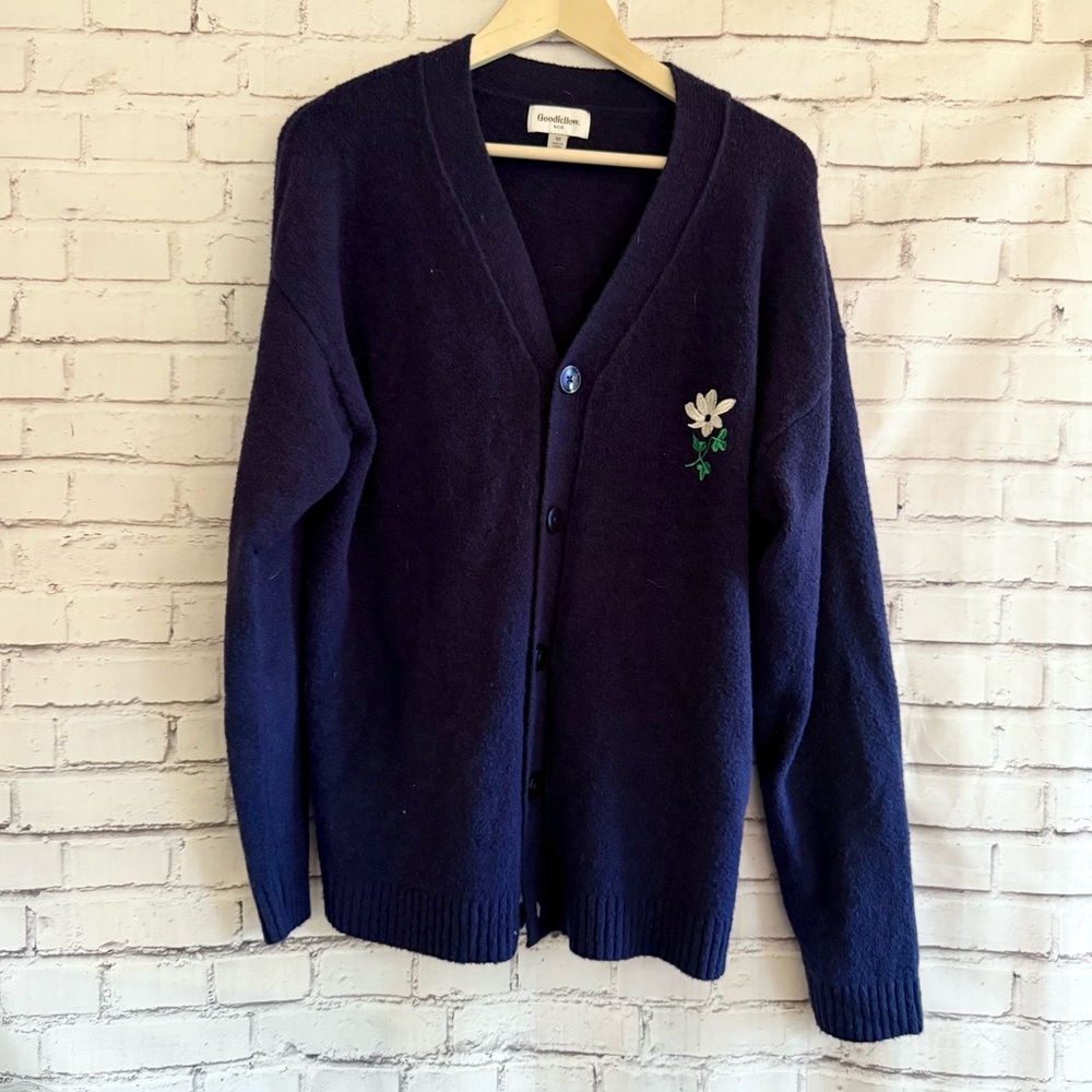 Goodfellow & Co Dark‎ Blue Cardigan with Floral Detail
